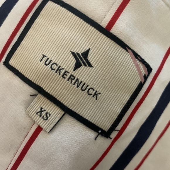 Tuckernuck white Navy and‎ Red Stripe Clifton Dress size XS midi collared - Picture 9 of 16